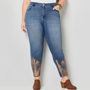 Ultimate Fit Gold Foil Trim Ankle Skinny Jeans NWT